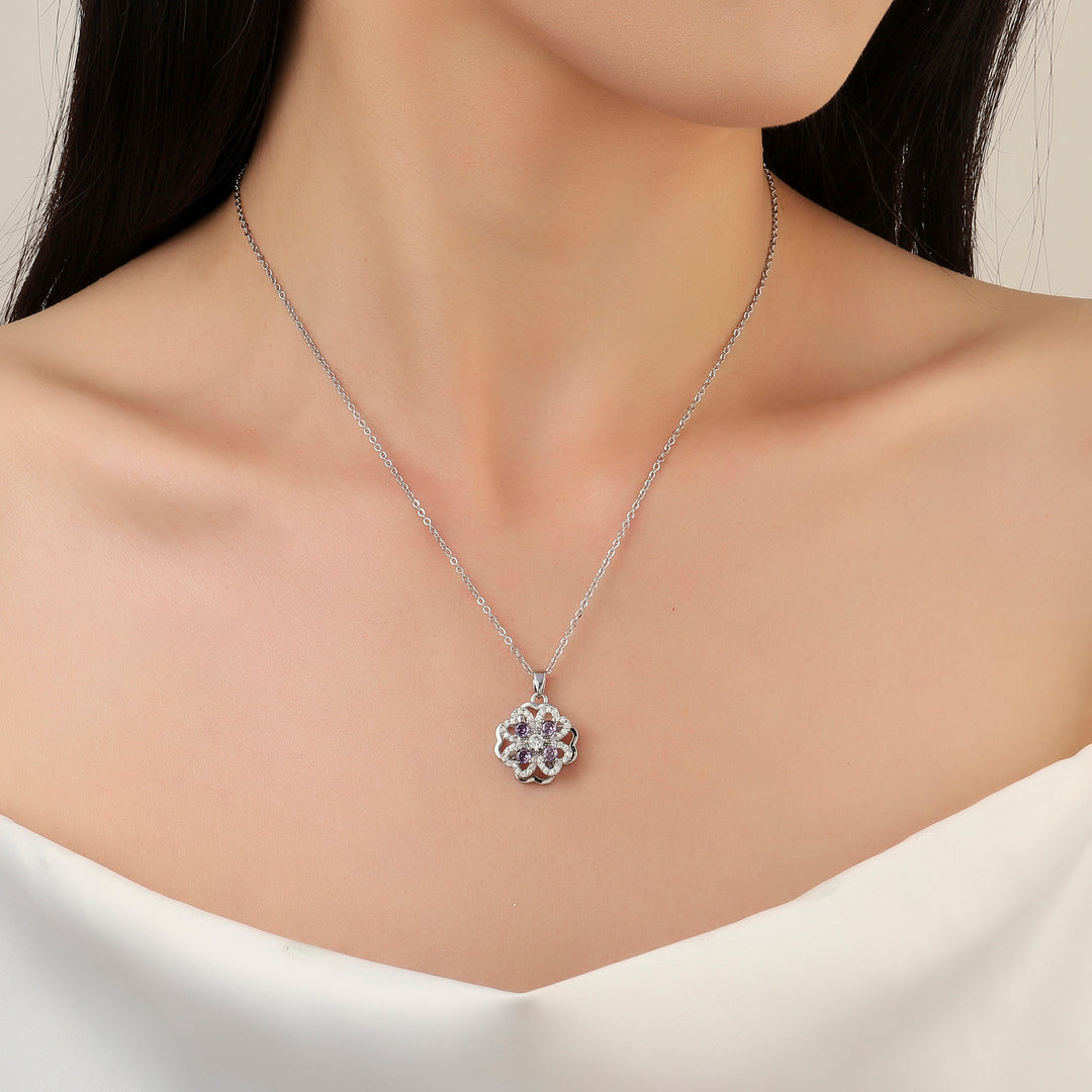Crystal Clover Silver Necklace