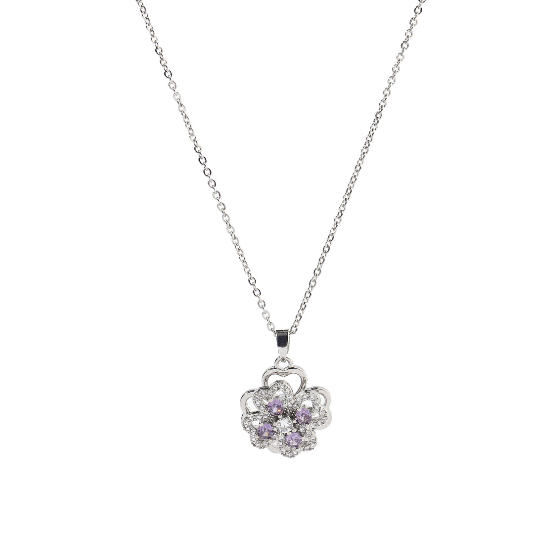Crystal Clover Silver Necklace