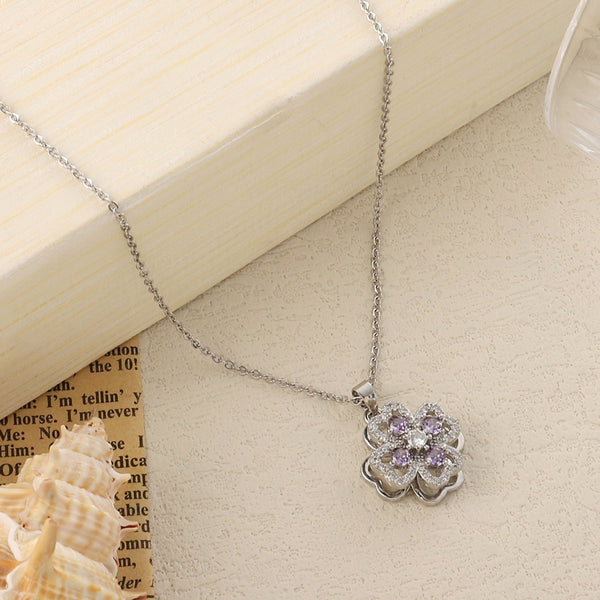 Crystal Clover Silver Necklace