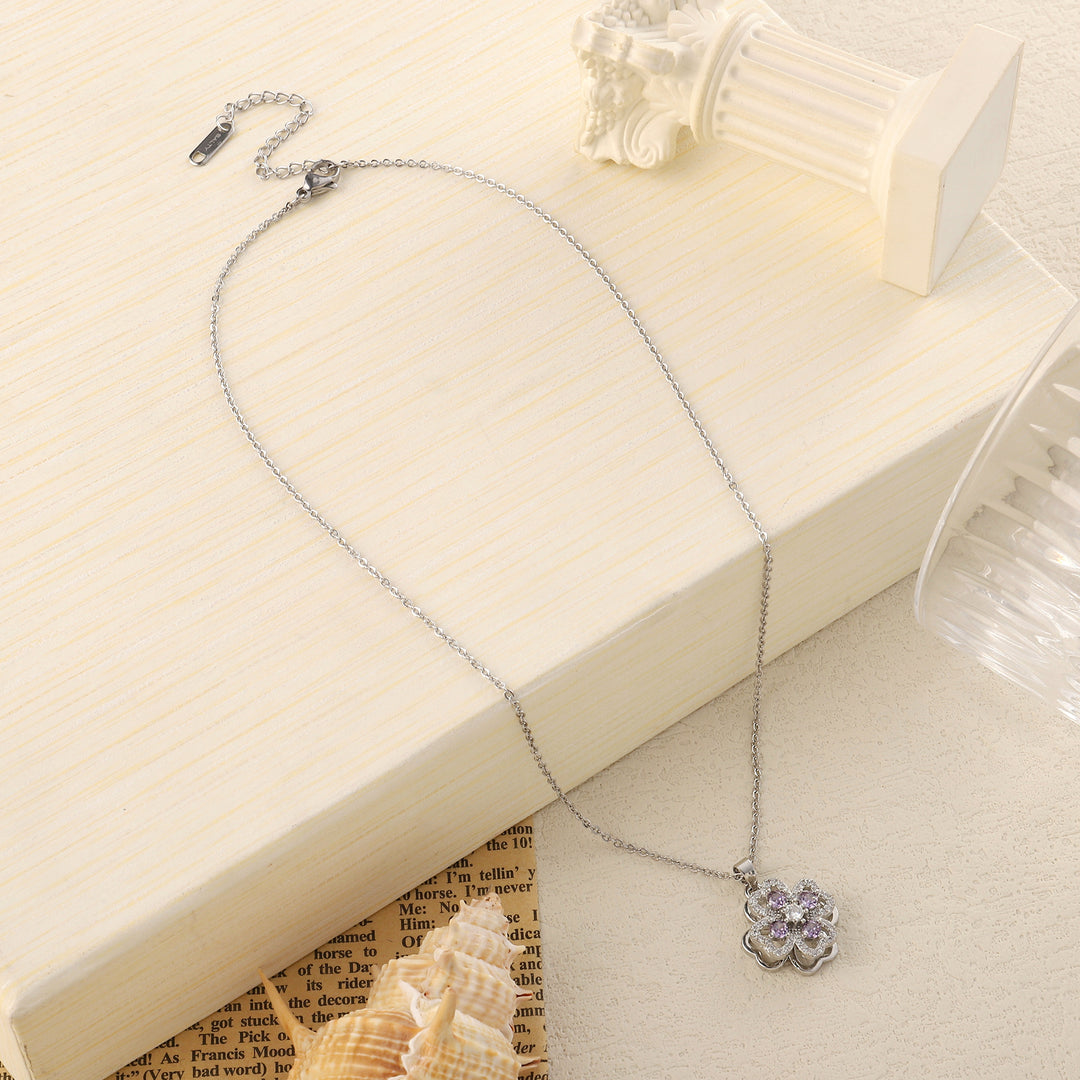 Crystal Clover Silver Necklace