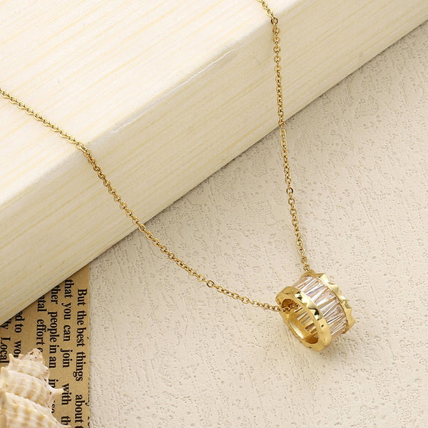 Baguette Crystal Wheel Gold Necklace
