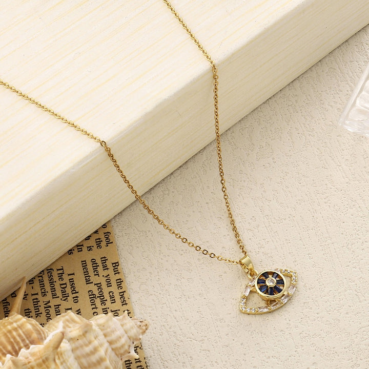 Deemed Studded Evil Eye Gold Necklace