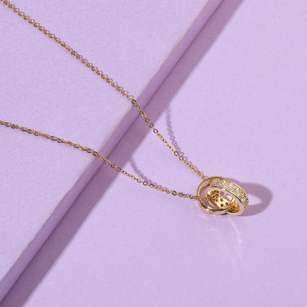 Looped Studded Rings Gold Necklace