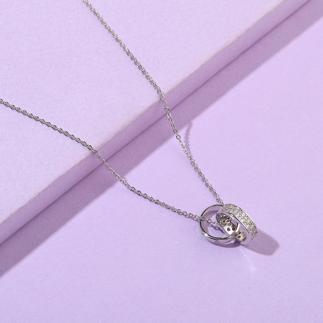 Looped Studded Rings Silver Necklace