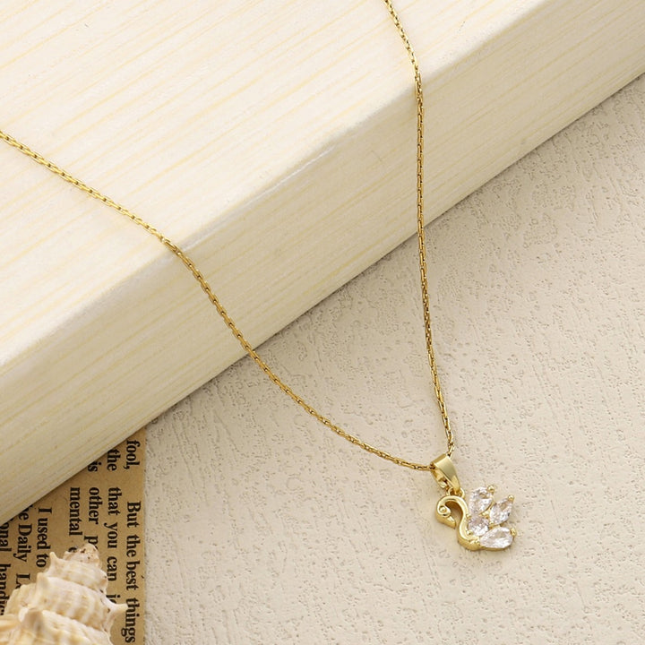 Studded Gold Swan Necklace