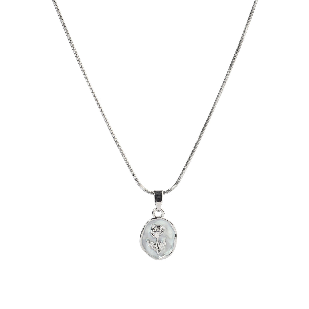 Enamel Rose Silver Necklace - Salty Accessories