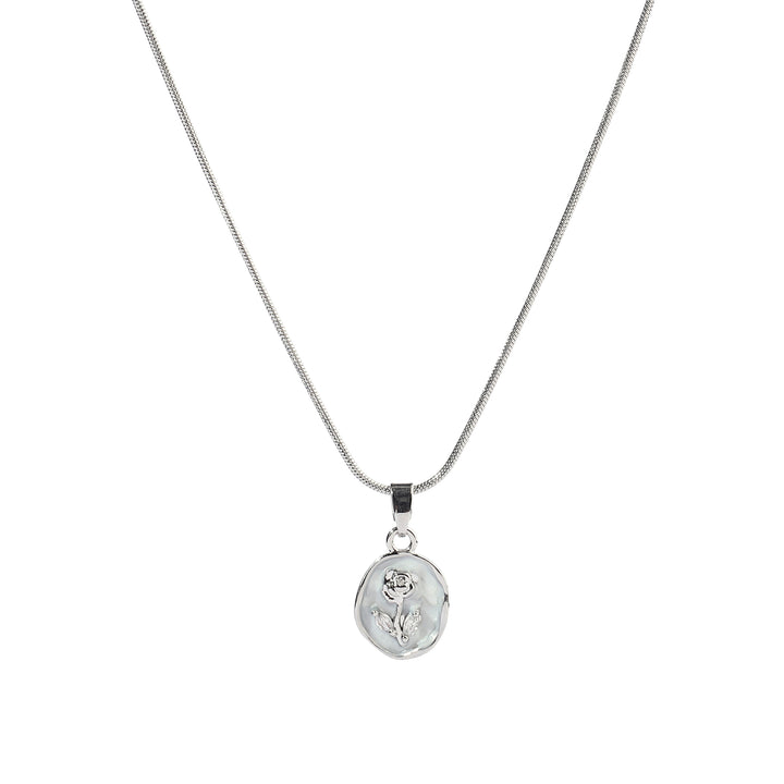 Enamel Rose Silver Necklace - Salty Accessories