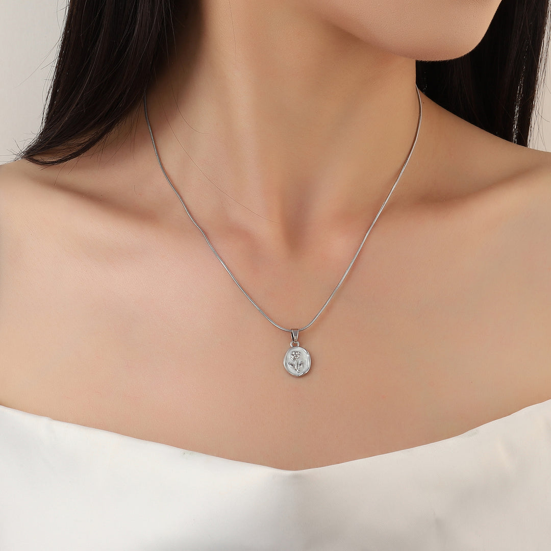 Enamel Rose Silver Necklace - Salty Accessories