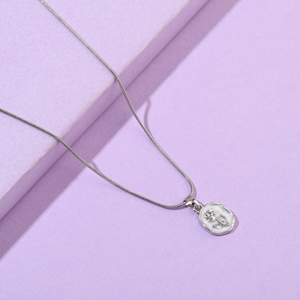 Enamel Rose Silver Necklace