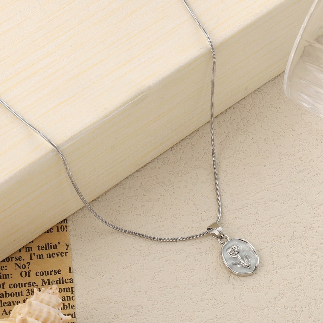 Enamel Rose Silver Necklace - Salty Accessories