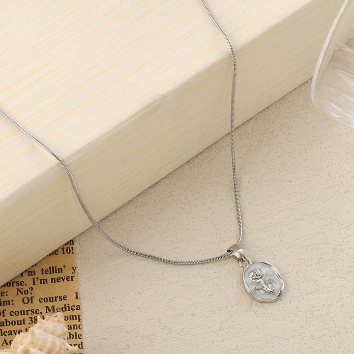Enamel Rose Silver Necklace - Salty Accessories