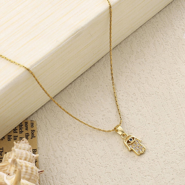 Wishing Hand Evil Eye Gold Necklace