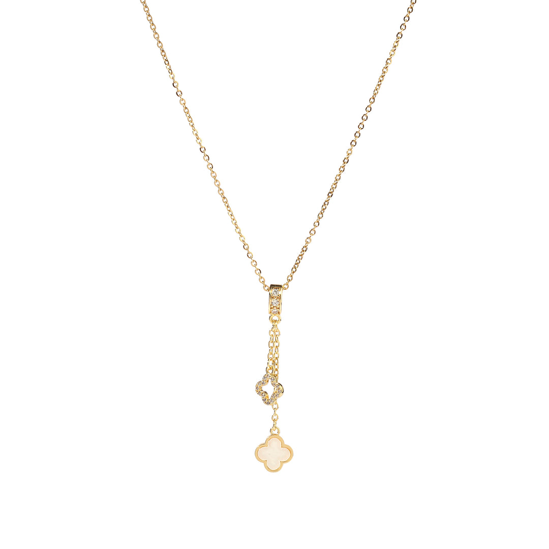 Evergreen Clover Hanging Gold & White Necklace