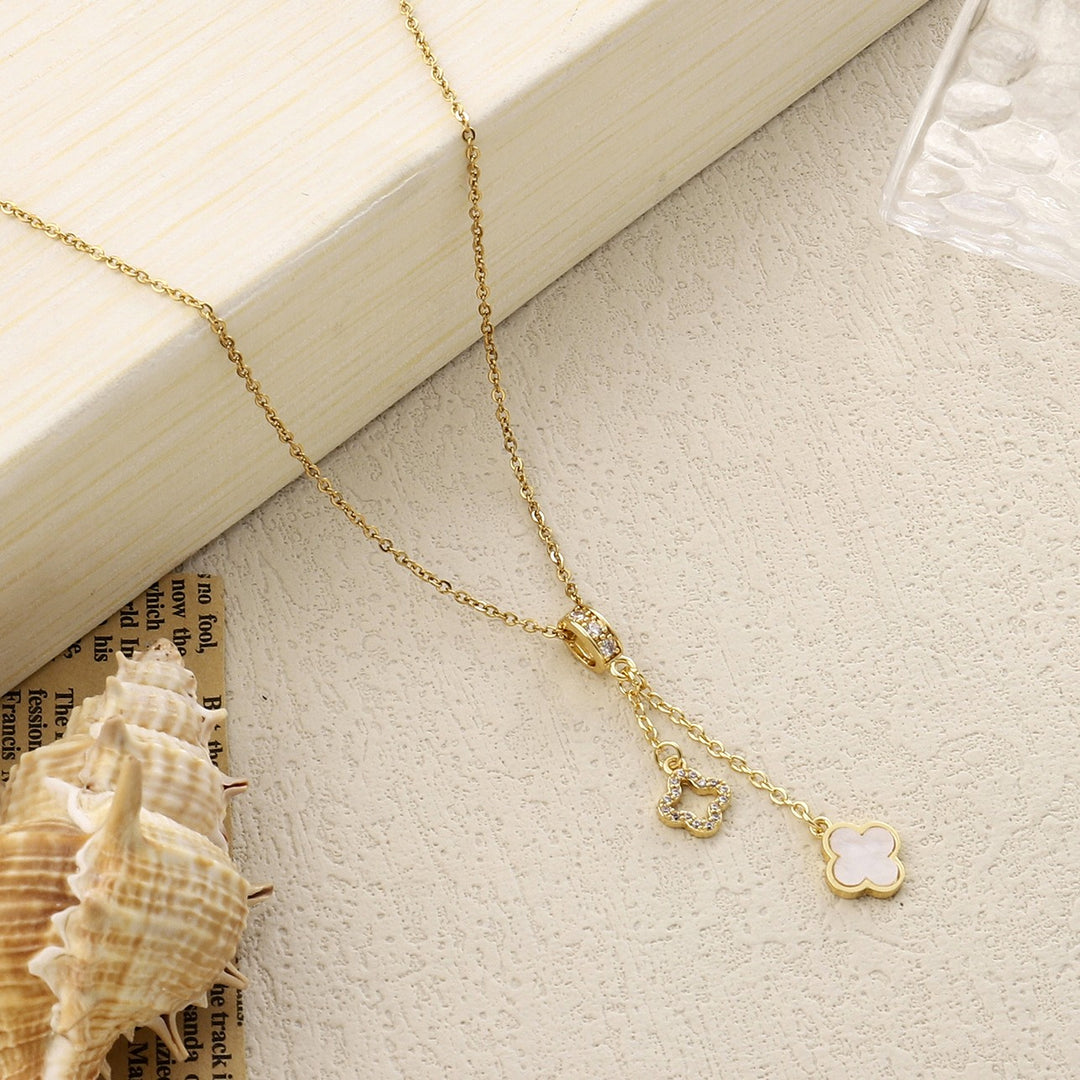 Evergreen Clover Hanging Gold & White Necklace - Salty Accessories