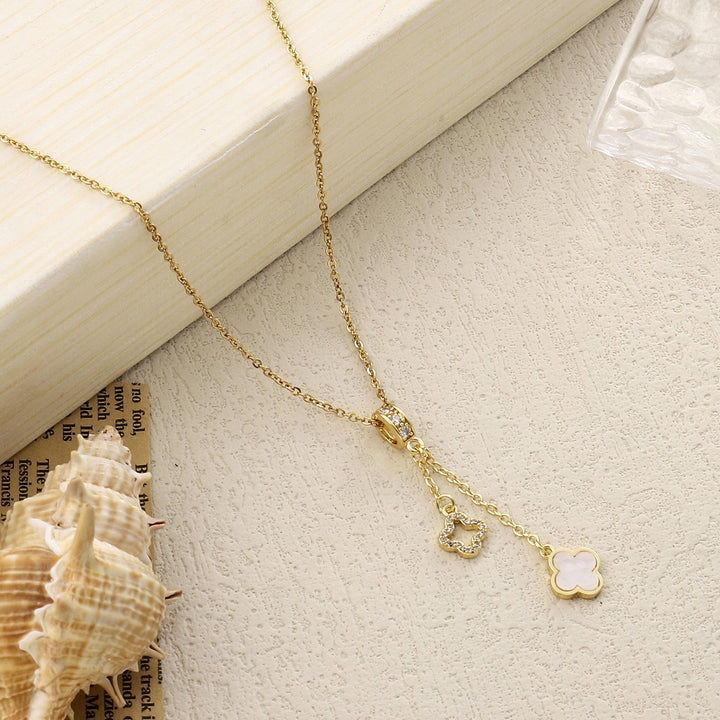 Evergreen Clover Hanging Gold & White Necklace - Salty Accessories