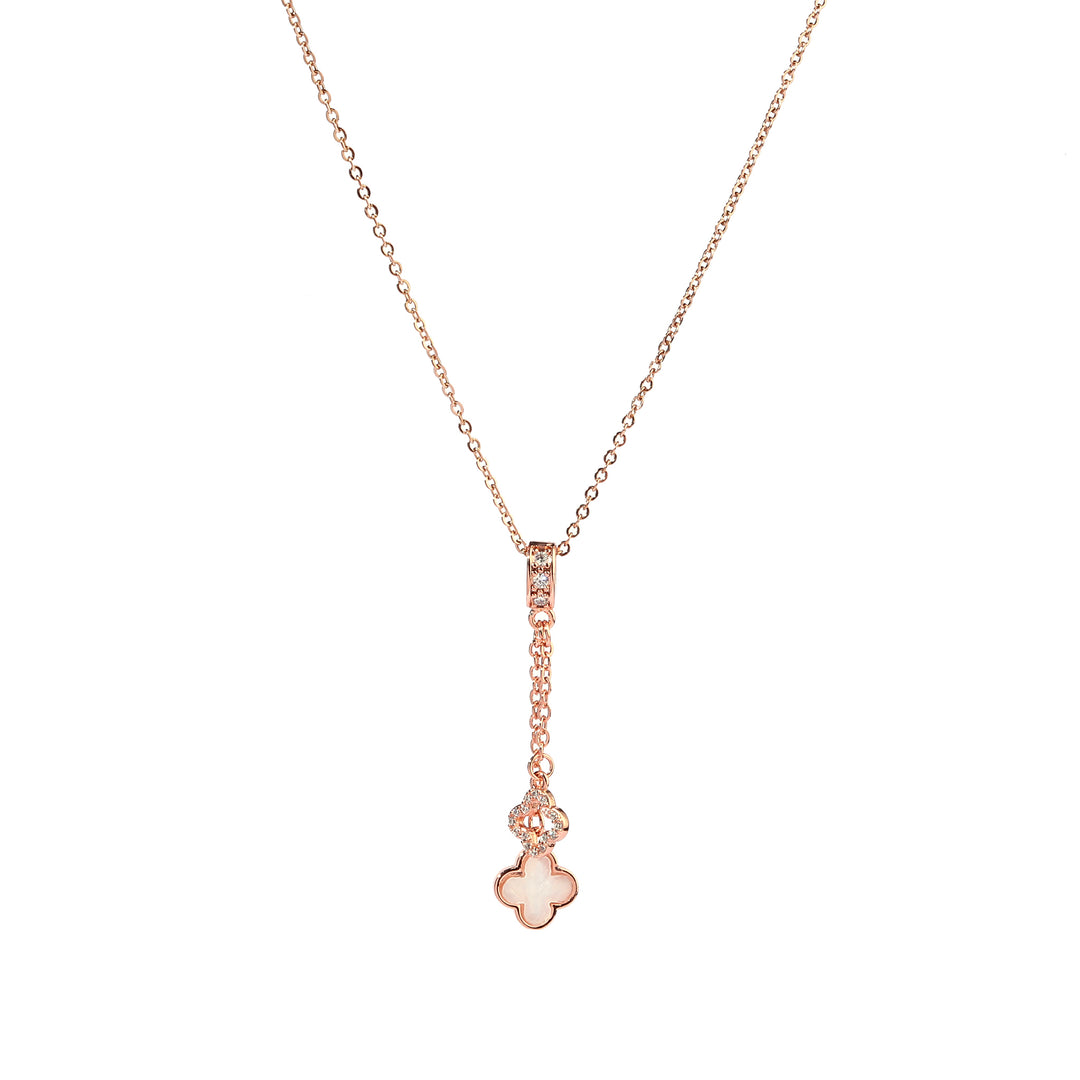 Evergreen Clover Hanging RoseGold & White Necklace
