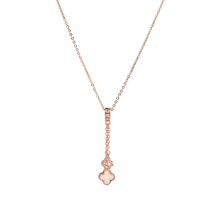 Evergreen Clover Hanging RoseGold & White Necklace