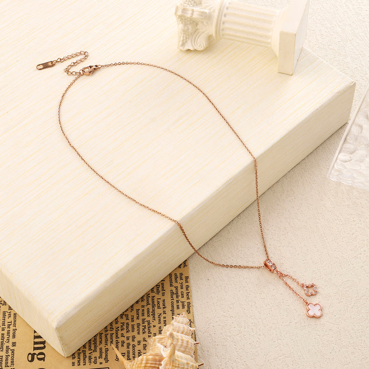 Evergreen Clover Hanging RoseGold & White Necklace