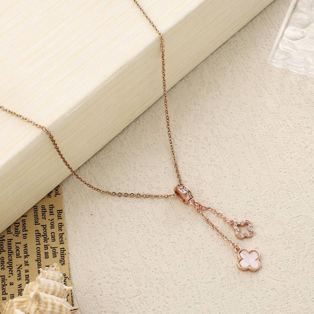 Evergreen Clover Hanging RoseGold & White Necklace - Salty Accessories
