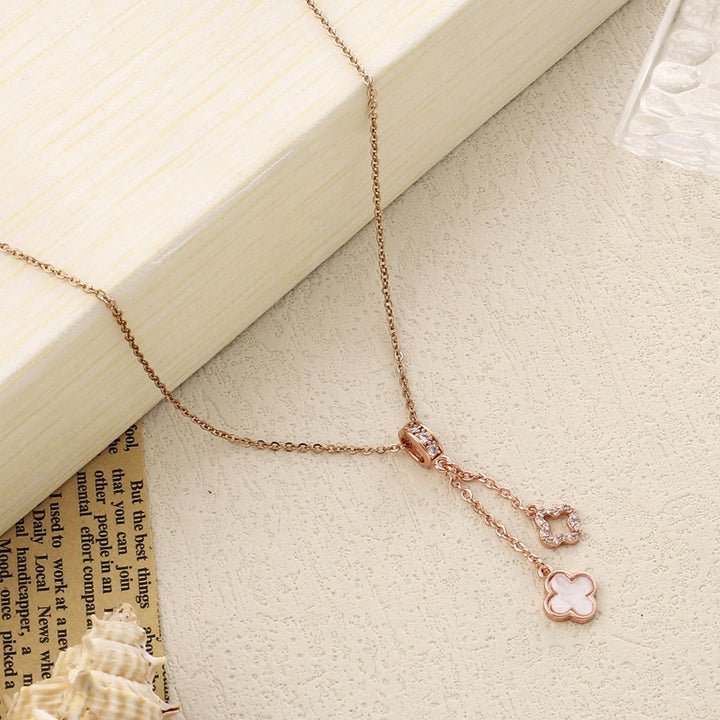 Evergreen Clover Hanging RoseGold & White Necklace - Salty Accessories