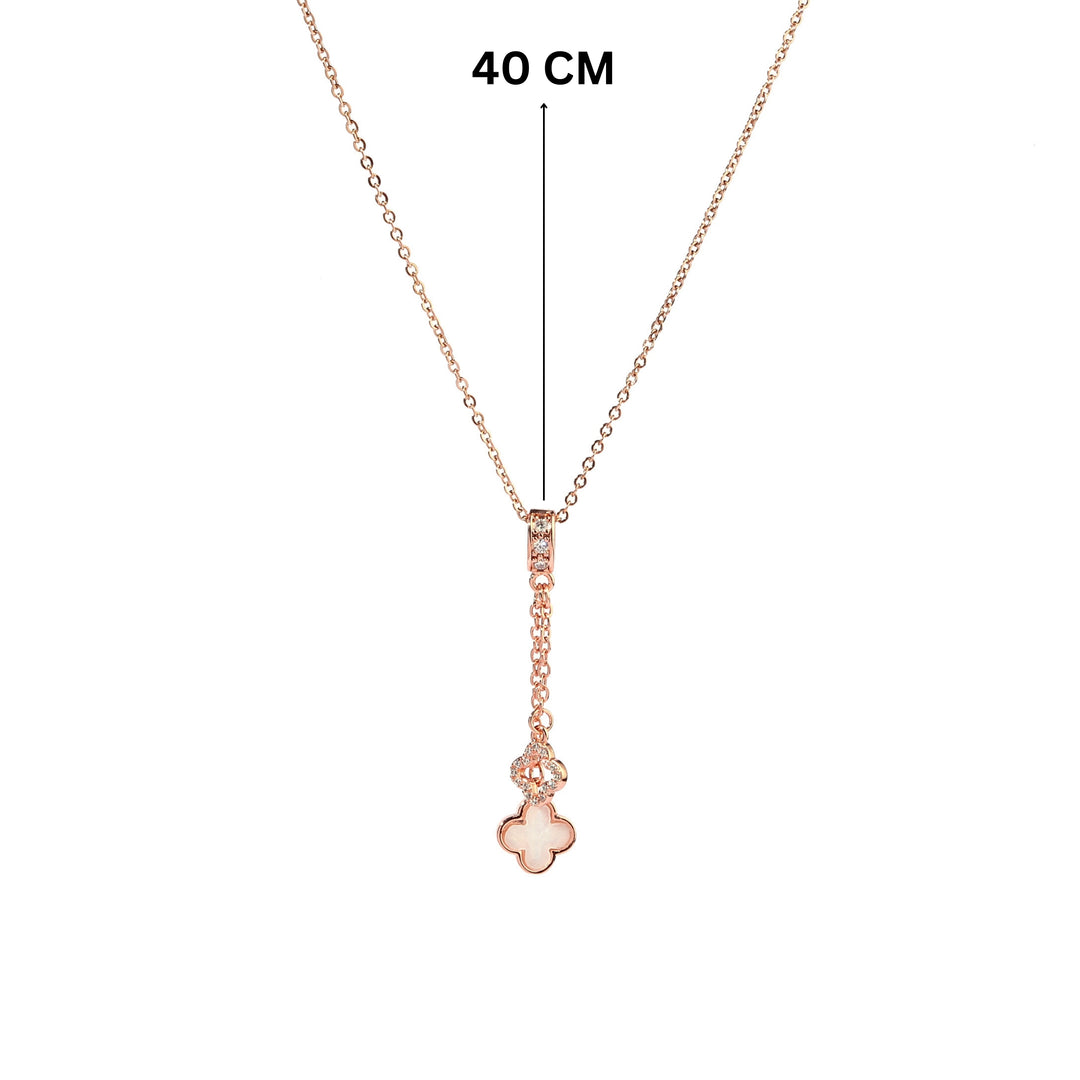 Evergreen Clover Hanging RoseGold & White Necklace