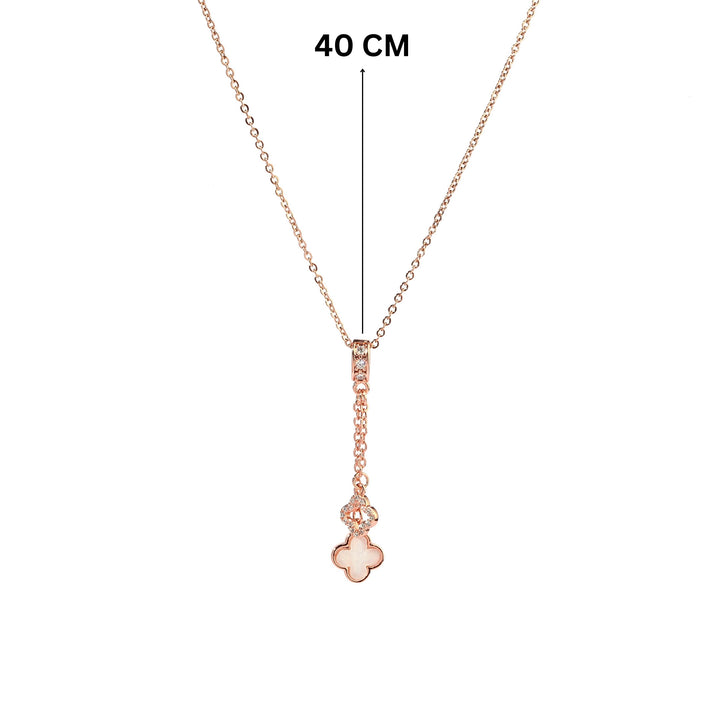 Evergreen Clover Hanging RoseGold & White Necklace