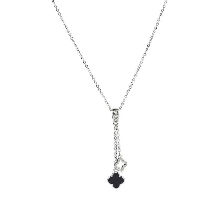 Evergreen Clover Hanging Silver & Black Necklace