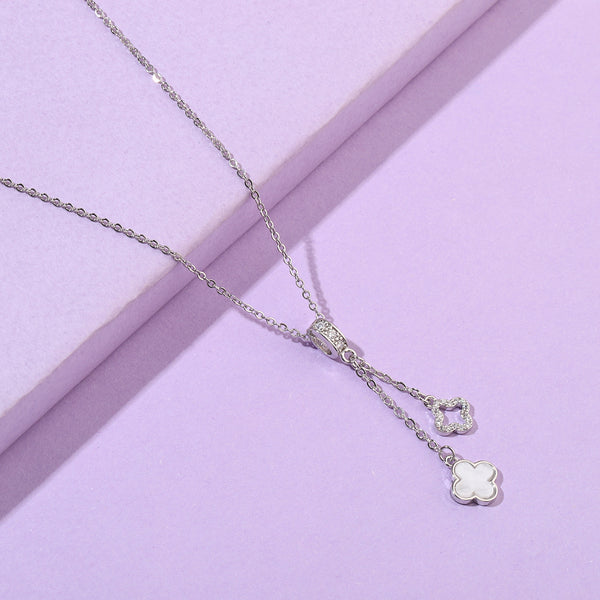 Evergreen Clover Hanging Silver & White Necklace