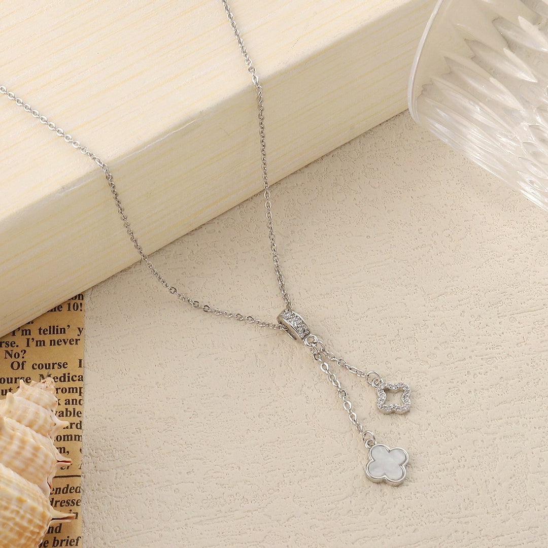 Evergreen Clover Hanging Silver & White Necklace - Salty Accessories