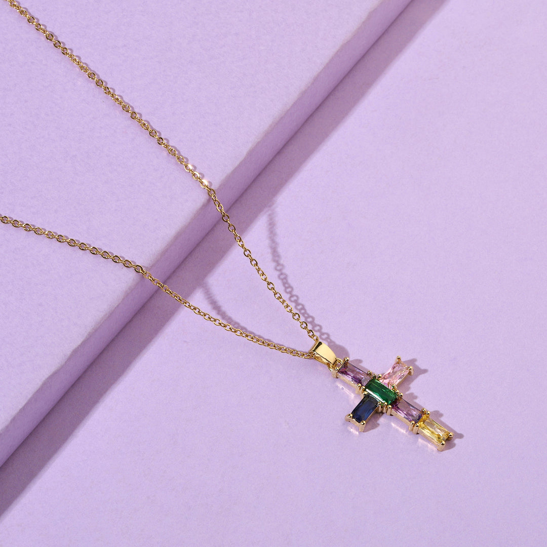 Multicolor Baguette Gold Pendant - Salty Accessories