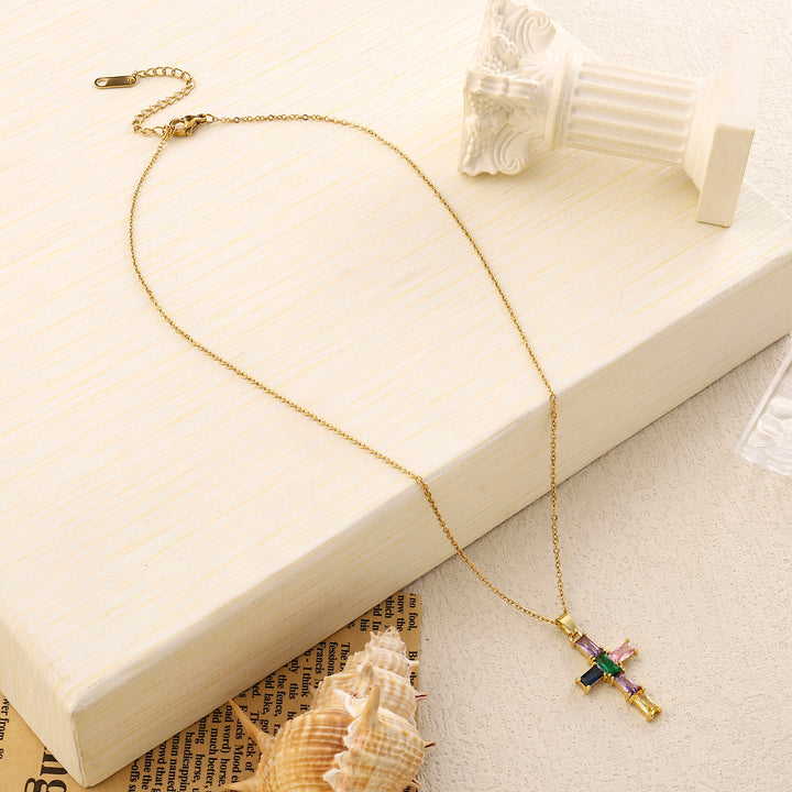 Multicolor Baguette Gold Pendant - Salty Accessories