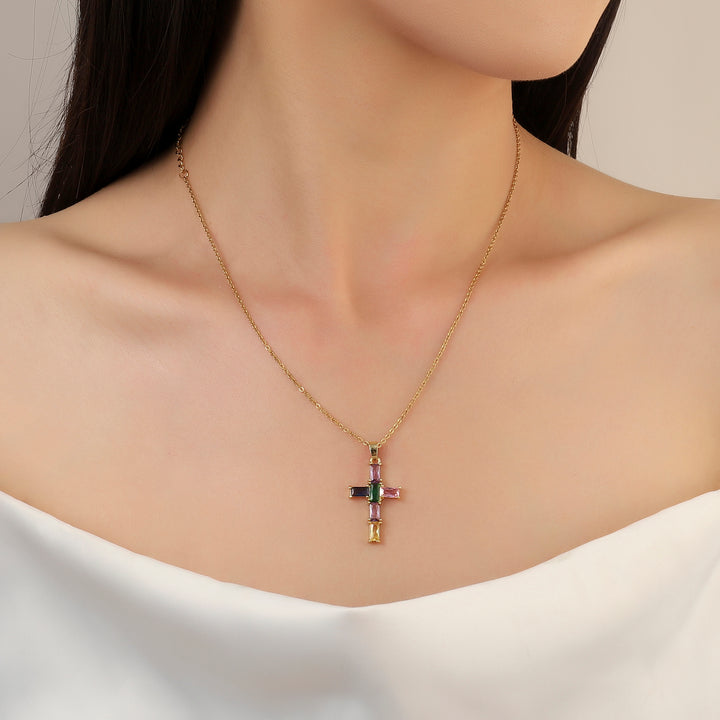 Multicolor Baguette Gold Pendant - Salty Accessories