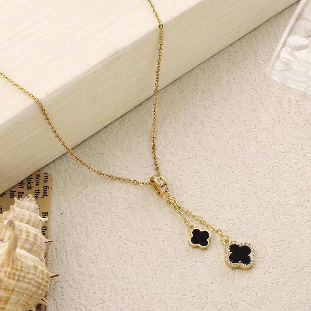 Studded Clover Hanging Gold & Black Necklace - Salty Accessories