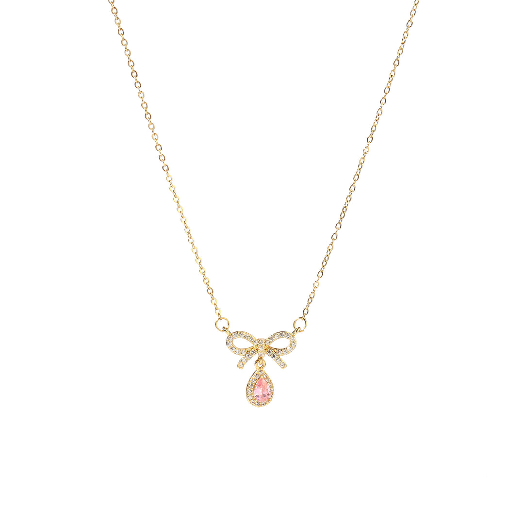 Amersa Pink Bow Drop Necklace - Salty Accessories