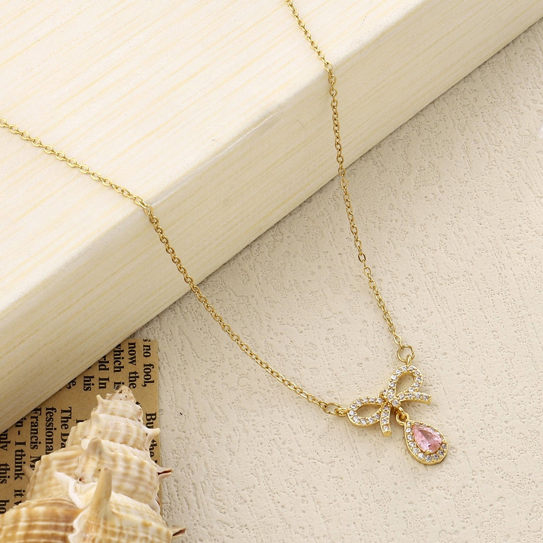 Amersa Pink Bow Drop Necklace - Salty Accessories