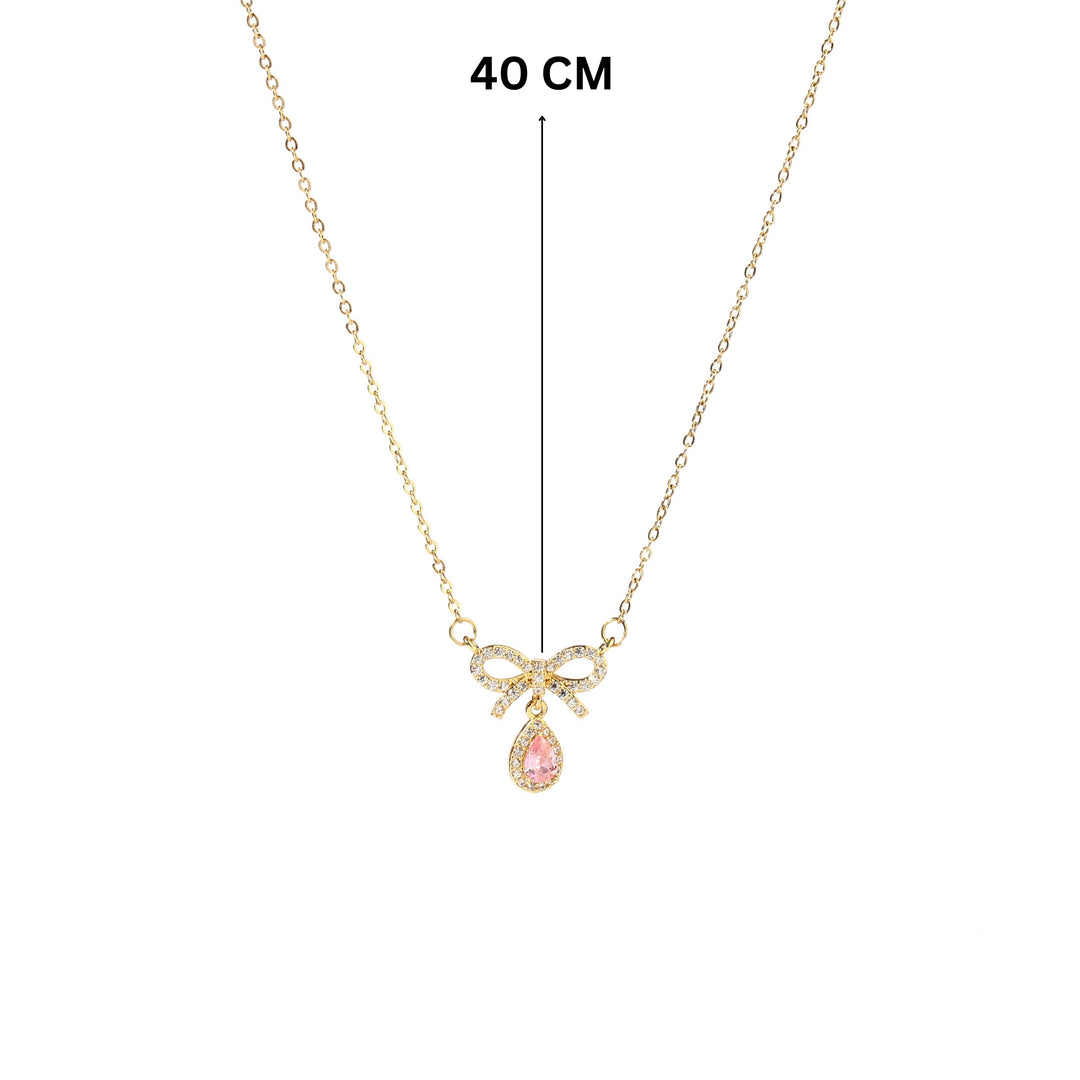 Amersa Pink Bow Drop Necklace