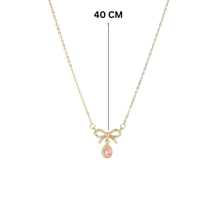 Amersa Pink Bow Drop Necklace