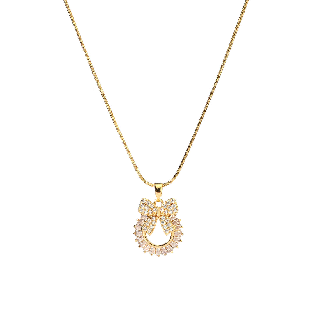 Crystal Wreath Bow Gold Necklace