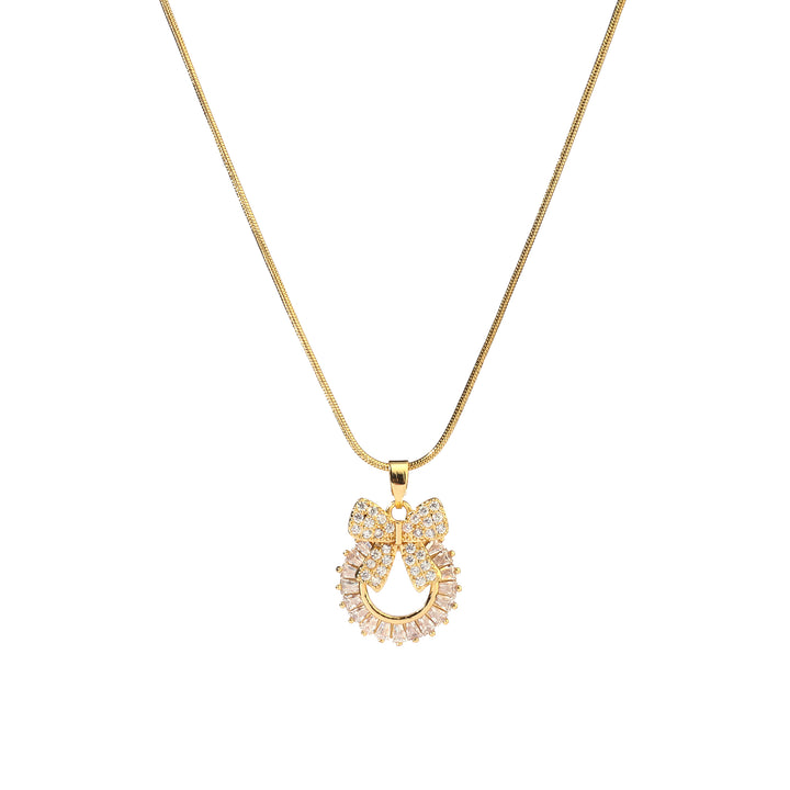 Crystal Wreath Bow Gold Necklace