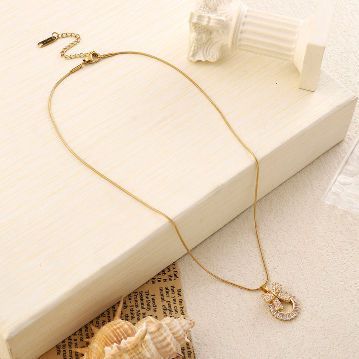 Crystal Wreath Bow Gold Necklace
