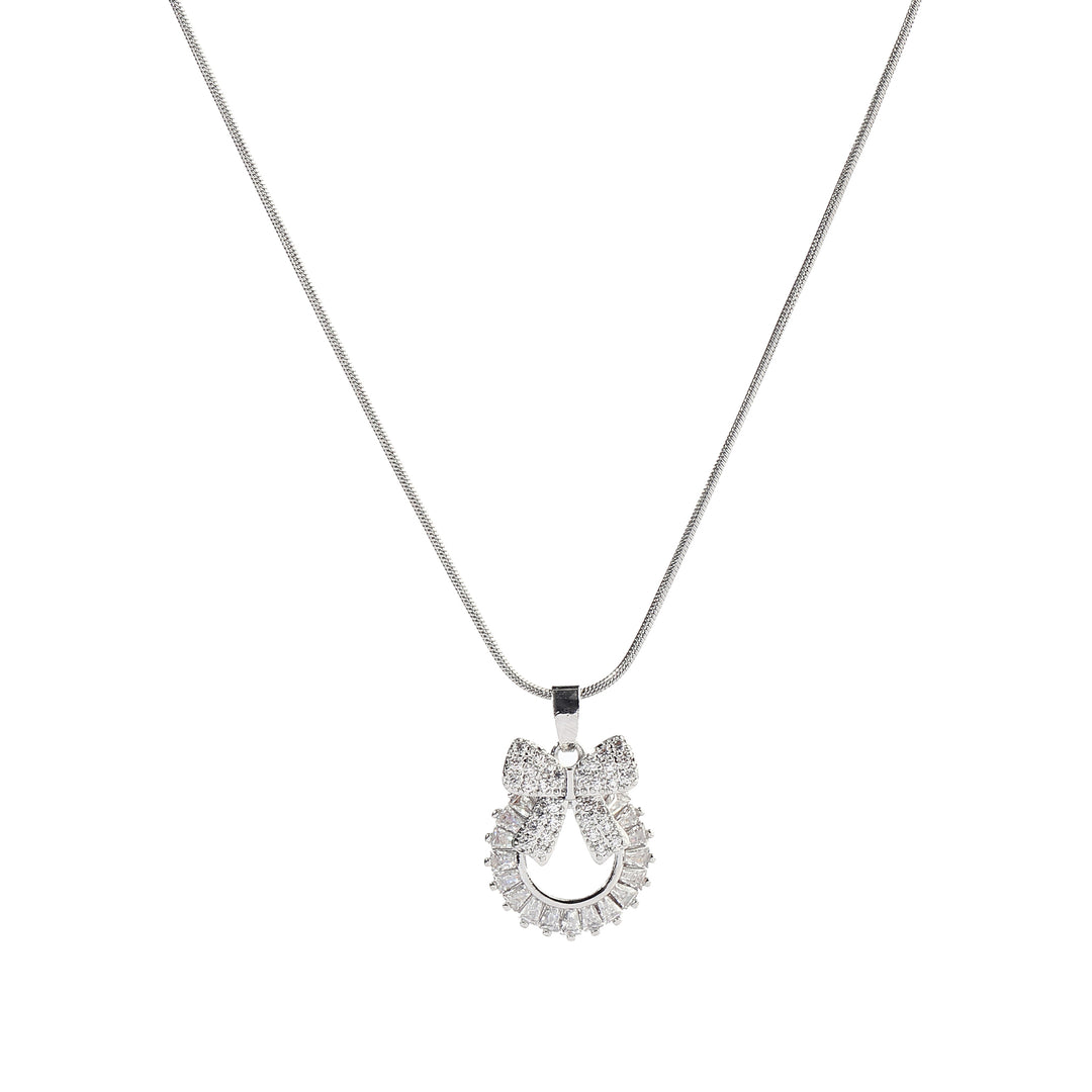 Crystal Wreath Bow Silver Necklace - Salty Accessories