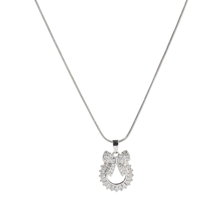 Crystal Wreath Bow Silver Necklace