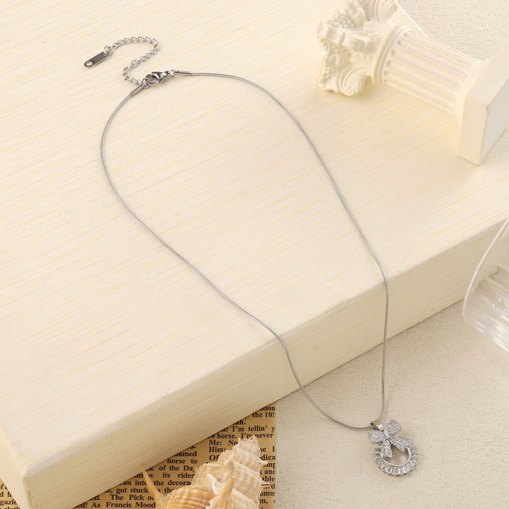 Crystal Wreath Bow Silver Necklace