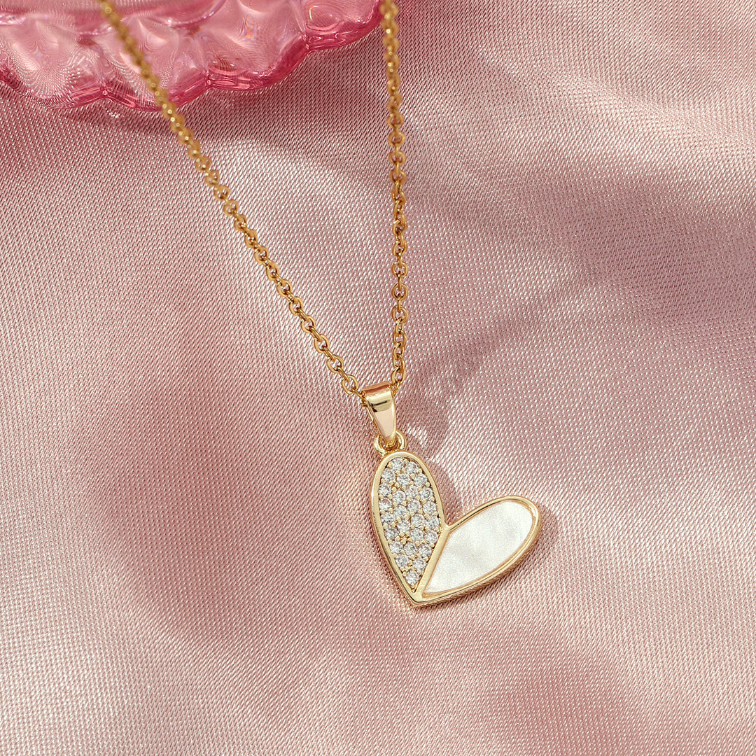 Haley Studded Heart Gold Necklace