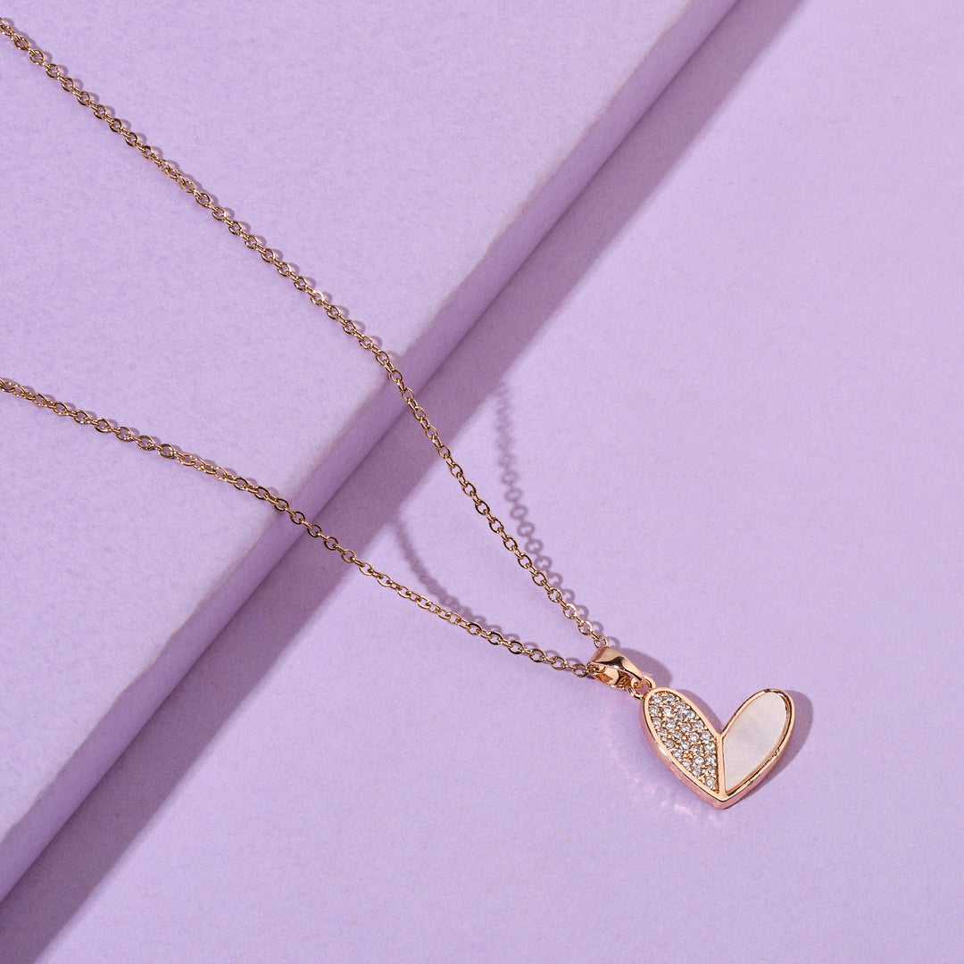 Haley Studded Heart Rose-Gold Necklace