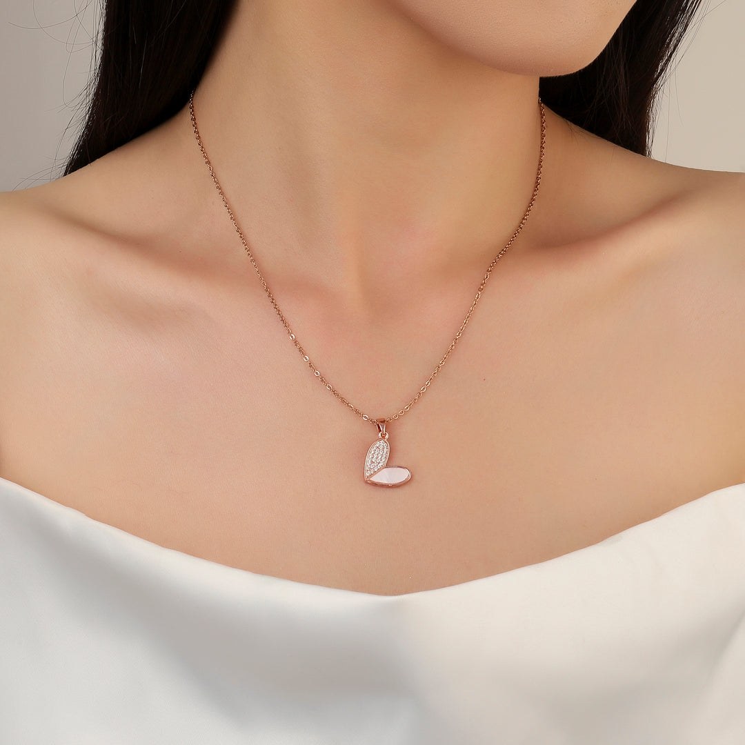 Haley Studded Heart Rose-Gold Necklace