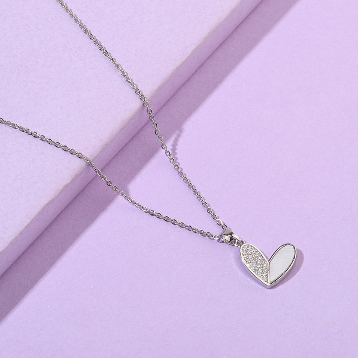 Haley Studded Heart Silver Necklace