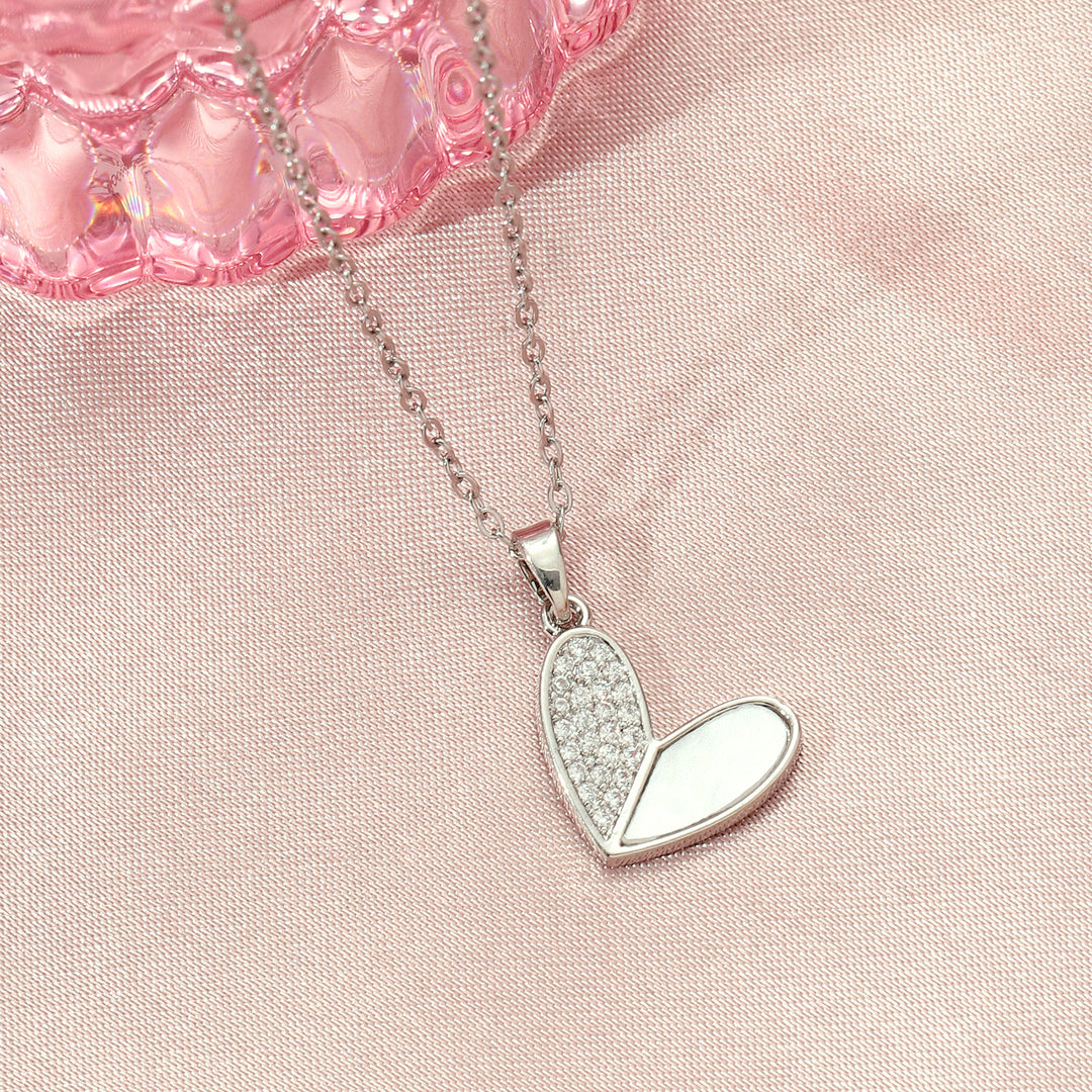 Haley Studded Heart Silver Necklace