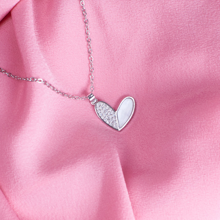 Haley Studded Heart Silver Necklace