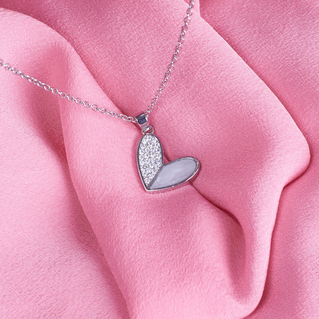 Haley Studded Heart Silver Necklace